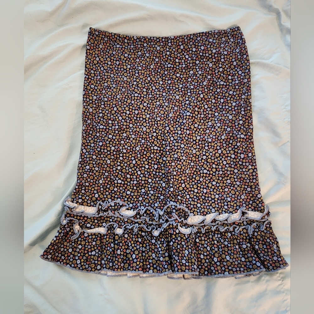 Calypso Enfant Navy Floral Pencil Skirt with Ruffles 100% Cotton | Girl's Size 8